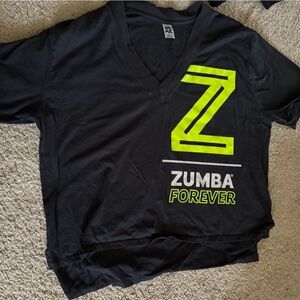 Zumba Black V-Neck T-Shirt with Neon Yellow Graphic